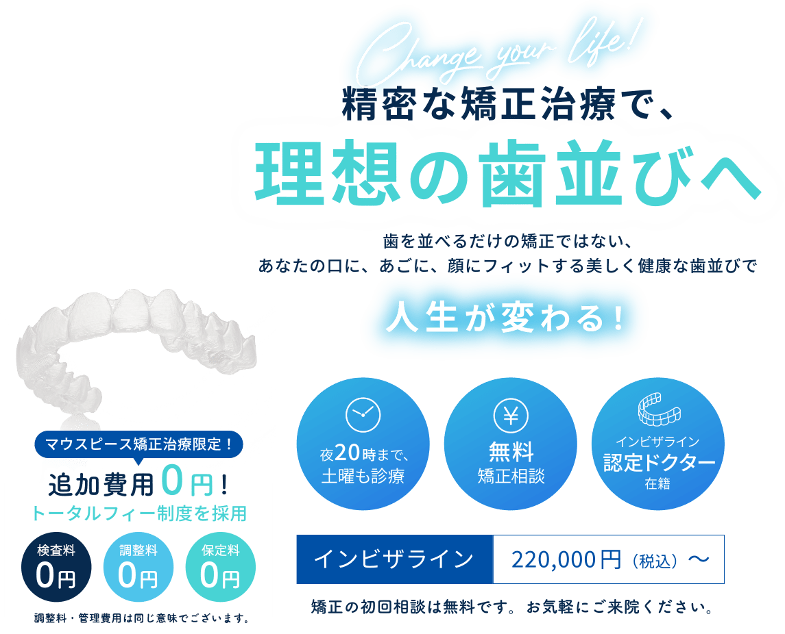 精密な矯正治療で、理想の歯並びへ　歯を並べるだけの矯正ではない、あなたの口に、あごに、顔にフィットする美しく健康な歯並びで人生が変わる！