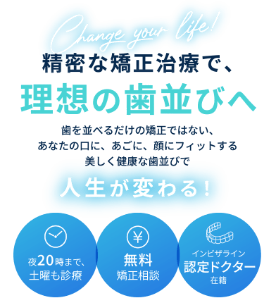 精密な矯正治療で、理想の歯並びへ　歯を並べるだけの矯正ではない、あなたの口に、あごに、顔にフィットする美しく健康な歯並びで人生が変わる！